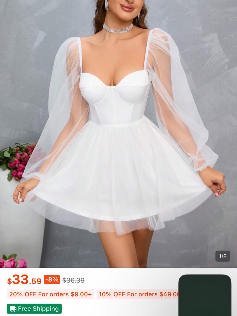 White Puff-Sleeve Tulle Mini Dress